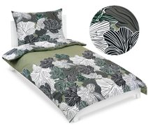 Povlečení bavlněné - 140x200, 70x90 cm Květ khaki zelená