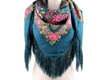 Šátek folklórní květy a třásněmi 105x105 cm