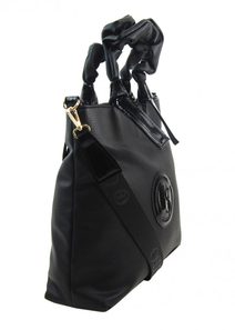 Větší moderní černo-zlatá dámská kabelka s ozdobnými ručkami S681 GROSSO