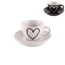 Hrnek s podšálkem HEART sada 6ks 3x bílá 3x černá 90 mlO0044