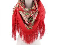 Šátek folklórní květy a třásněmi 105x105 cm