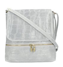 Kožená dámská crossbody kabelka v kroko designu světle šedá