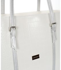 Velká bílá dámská kabelka s šedými ramínky S641