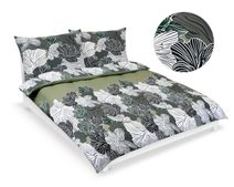 Povlečení bavlna na dvoudeku - 200x220, 2ks 70x90 cm (200 cm šířka x 220 cm délka prodloužená) Květ khaki zelená