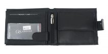 Kožená černá pánská peněženka se zápinkou a modrou nití v krabičce GROSSO
