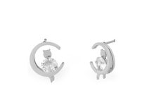 Náušnice z nerezové oceli kočka s broušeným kamínkem