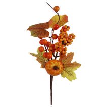 Dekorační větvička s dýní X6409 - 28 cm
