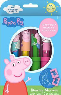 Fixy foukací 6ks Peppa Pig set se 4 šablonami