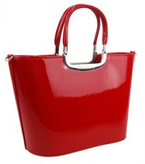 Luxusní kabelka červená lakovaná S7 stříbrné kování GROSSO