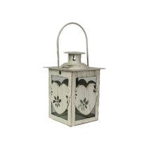 Mini bílá lucernička se srdíčky 11 cm – romantická dekorace plná lásky K2006