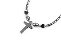 Náhrdelník hematitový srdce, křížek