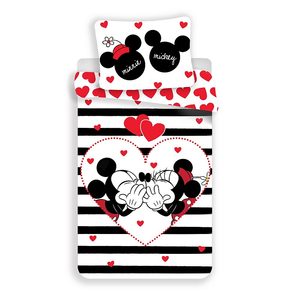 Povlečení Mickey a Minnie stripes bavlněné 140/200, 70/90 cm