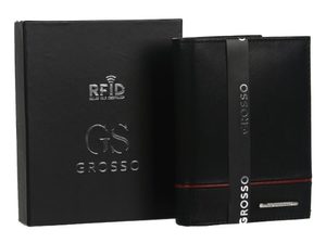 GROSSO Kožená pánská peněženka černá-červená RFID v krabičce