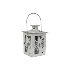 Mini lucernička se srdíčky bílo-stříbrná 11,5 cm – elegantní romantická dekorace K1998