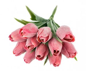 Umělé tulipány s listem 6 ks - červená