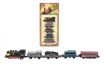 Sada lokomotiva a vagónky 5ks kov/plast 8cm na zpětné natažení 4 druhy na kartě
