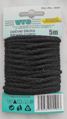 Šňůra oděvní PES 4 mm - karta 5 m{% if variant.name %} – černá{% endif %}