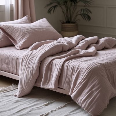Mušelínové povlečení - šedo/fialové 140x200+70x90 cm{% if product.brand.name %} – Olzatex{% endif %}