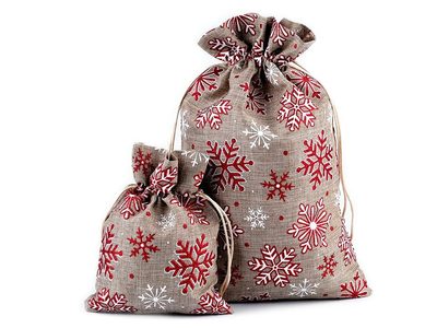 Dárkový vánoční / mikulášský pytlík vločky s glitry 13x18 cm imitace juty{% if product.brand.name %} – Stoklasa{% endif %}