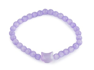 Náramek pružný ze skleněných korálků kočka, motýl, hvězda{% if variant.name %} – 3 fialová sv. kočka{% endif %}
