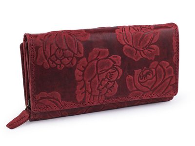 Dámská peněženka kožená s květy 10x19 cm{% if variant.name %} – 12 červená{% endif %}