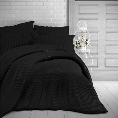 saténové povlečení s proužkem 1+2, 220x200, 70x90cm ČERNÉ{% if product.brand.name %} – Kvalitex{% endif %}