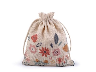 Dárkový pytlík jarní 10x13 cm lněný s květy{% if variant.name %} – 2 režná{% endif %}