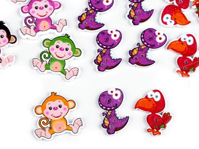 Dřevěný dekorační knoflík opice, dinosaurus, ptáček 10 kusů{% if product.brand.name %} – Galanterka{% endif %}