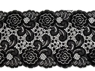 Elastická krajka / vsadka / běhoun šíře 15 cm METRÁŽ{% if variant.name %} – 2 černá{% endif %}