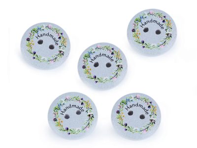 Dřevěný dekorační knoflík Handmade 5 kusů{% if variant.name %} – 5 modrá holubí{% endif %}