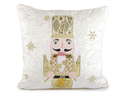 Vánoční sametový povlak na polštář louskáček 43x43 cm{% if variant.name %} – 4 krémová nejsvět. zlatá{% endif %}