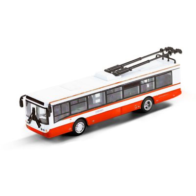 Unikátní kovový trolejbus 16 cm červený na zpětný chod v CZ obalu – fotka 2