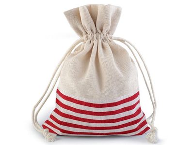 Lněný pytlík s proužky 13x18 cm{% if variant.name %} – 2 červená jahoda{% endif %}