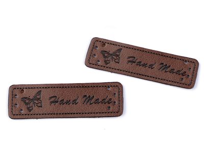Eko kůže cedulka / ozdoba / nášivka Handmade 15x50 mm 5 kusů{% if variant.name %} – 3 hnědá tm.{% endif %}