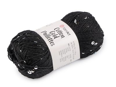 Pletací příze Cotton Gold Paillettes s flitry 50 g{% if variant.name %} – 5 (7101) černá stříbrná{% endif %}