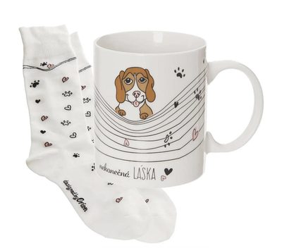 Hrnek ker. NEKONEČNÁ LÁSKA 0,35 l+ponožky pes - dia 8 x 9,3 cm{% if product.brand.name %} – Morex{% endif %}