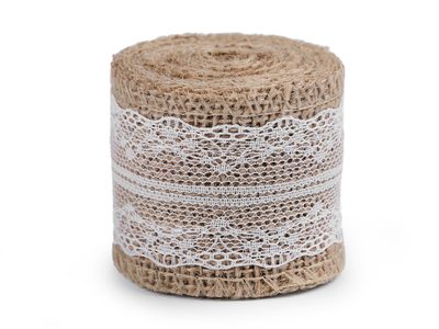 Jutová stuha s krajkou šíře 50 mm, 60 mm{% if variant.name %} – 9 (50 mm) režná přírodní{% endif %}