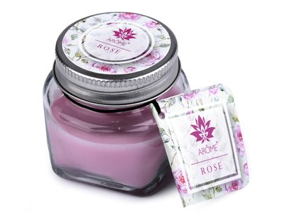 Malá vonná svíčka ve skle s jmenovkou{% if variant.name %} – 3 (Rose) starorůžová sv.{% endif %}
