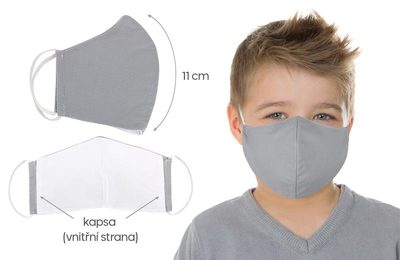 Dětská Bavlněná rouška s kapsou - 11cm Uni šedá{% if product.brand.name %} – Bellatex{% endif %}