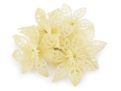 Vánoční hvězda Ø7 cm na drátku s glitry 6ks{% if variant.name %} – 5 vanilka{% endif %}