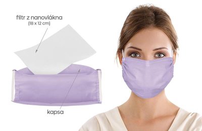 Ústní rouška s vloženým nanovlákenným filtrem - fialová 1335/201{% if product.brand.name %} – Bellatex{% endif %}