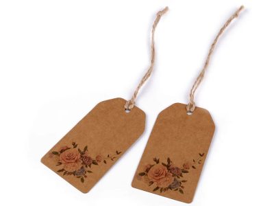 Papírová visačka / jmenovka natural s potiskem 50x90 mm 4 kusy{% if variant.name %} – 2 hnědá přírodní růže{% endif %}