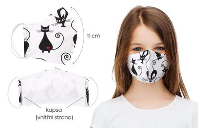 Dětská rouška pro holky od 3-6 let bavlněná na gumičkou oblouk 11cm kočičky{% if product.brand.name %} – Bellatex{% endif %}