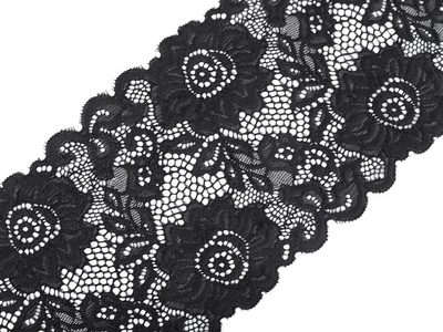 Elastická krajka / vsadka / běhoun šíře 14 cm METRÁŽ{% if variant.name %} – 2 černá{% endif %}