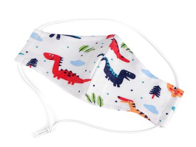 Dětská rouška z úpletu zvířátka, dinosaurus, letadlo 3-6 let{% if variant.name %} – 2 bílá dinosaurus{% endif %}