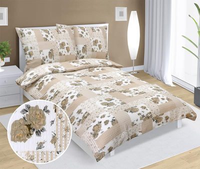 Povlečení bavlněné - 140x200, 70x90 cm béžový patchwork{% if product.brand.name %} – Bellatex{% endif %}