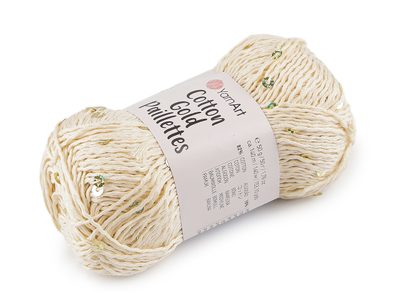 Pletací příze Cotton Gold Paillettes s flitry 50 g{% if variant.name %} – 2 (7103) režná světlá zlatá{% endif %}
