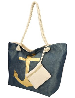 Velká plážová taška petrolejová se zlatou kotvou WF14{% if product.brand.name %} – Linea Moda{% endif %}