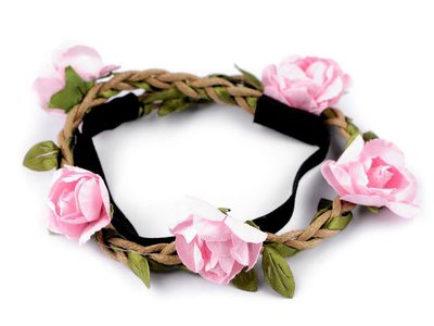 Pružná čelenka do vlasů s růžemi{% if variant.name %} – 2 růžová sv.{% endif %}