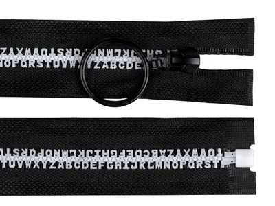 Kostěný zip šíře 5 mm délka 70 cm písmenka{% if variant.name %} – černá{% endif %}